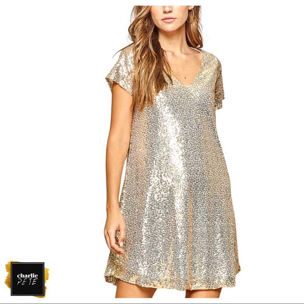 NWT Gold Sequin Shift Dress